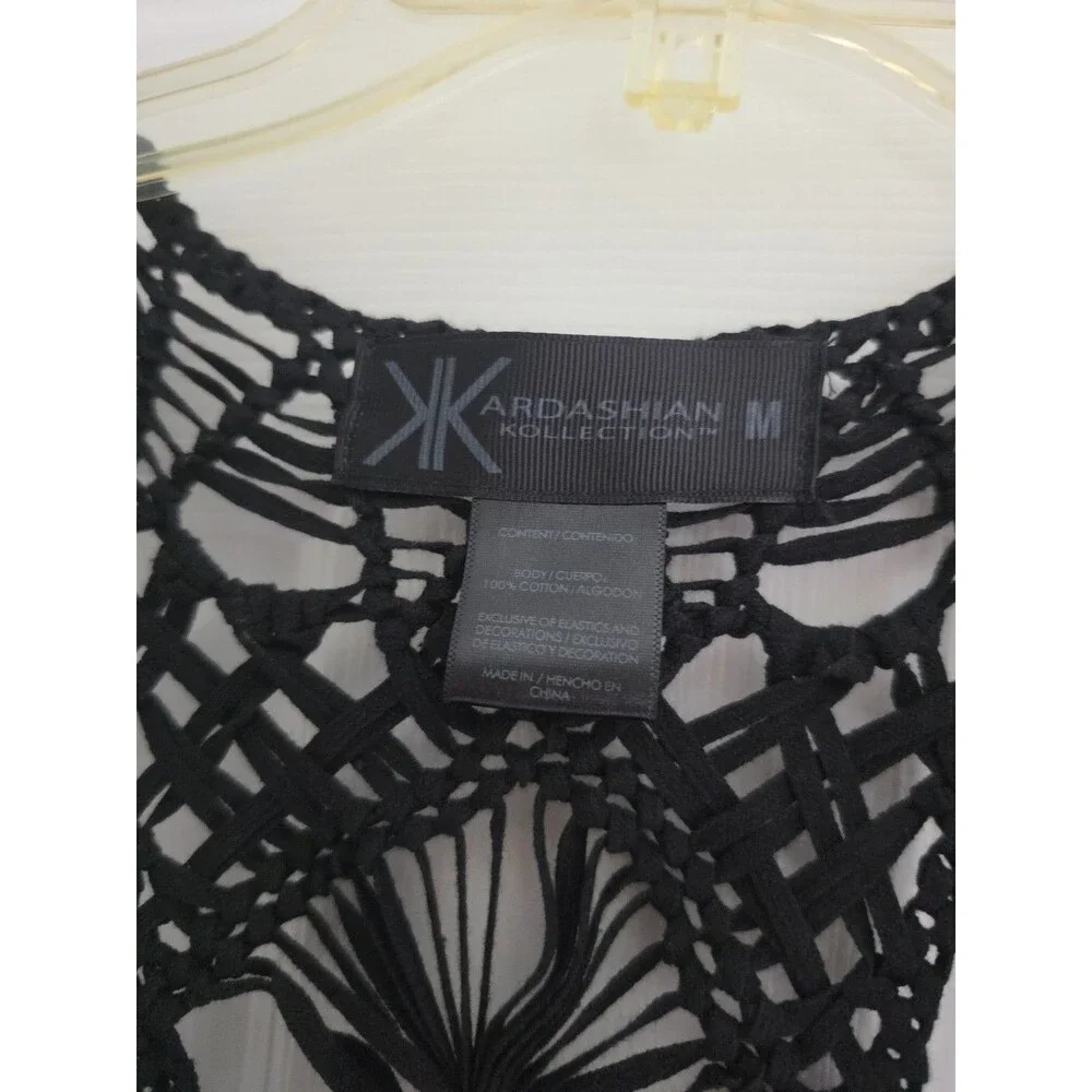 2012 VTG Rare Kardashian Kollection Black Macramé Maxi 100% Cotton Cover-Up Sz M